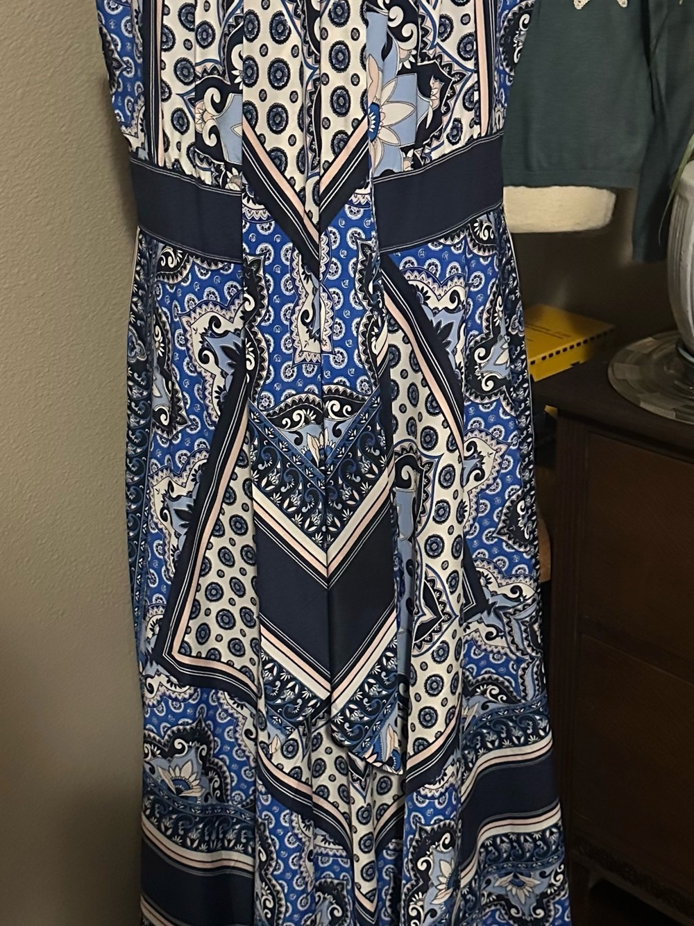 Eliza J Blue Patterned Halter scarf Maxi Dress 14 - Picture 5 of 7